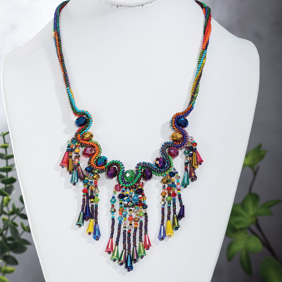 Rainbow Feather Guatemalan Seed Bead Statement Necklace