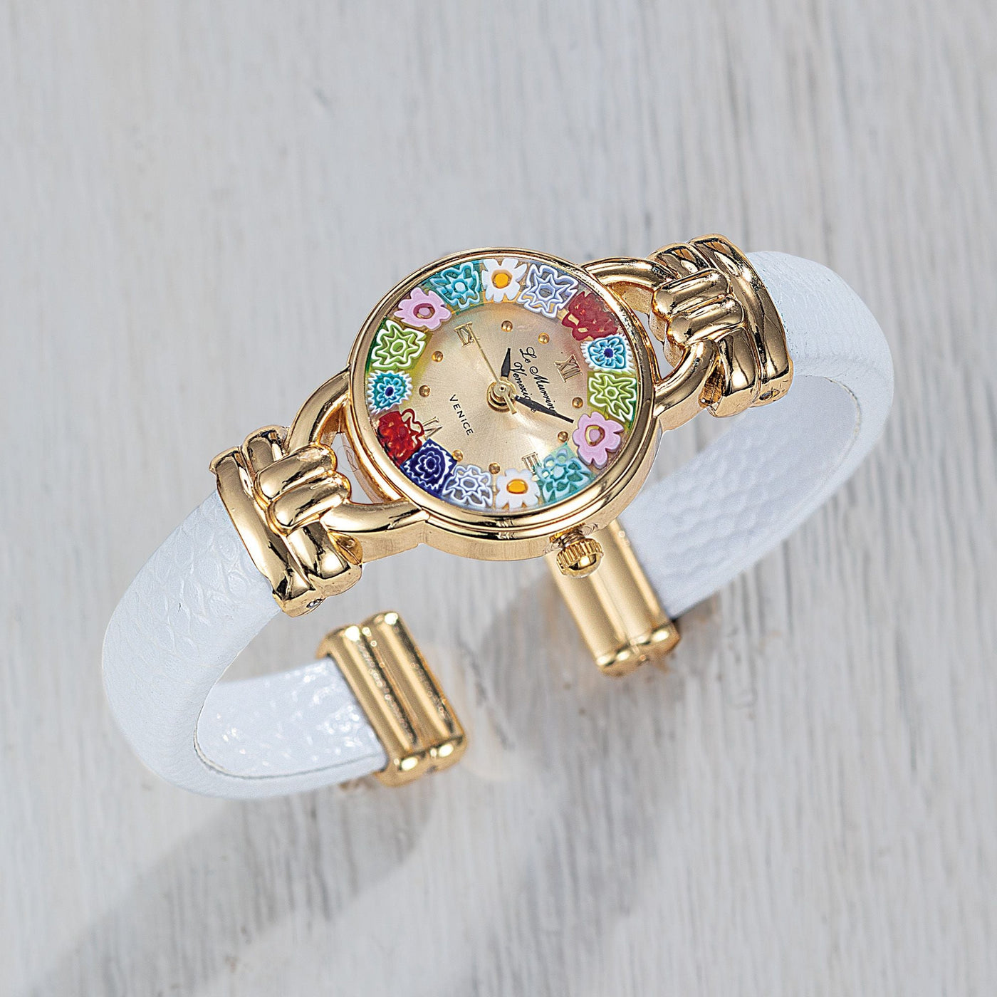 Murano Glass Millefiori White Cuff Watch