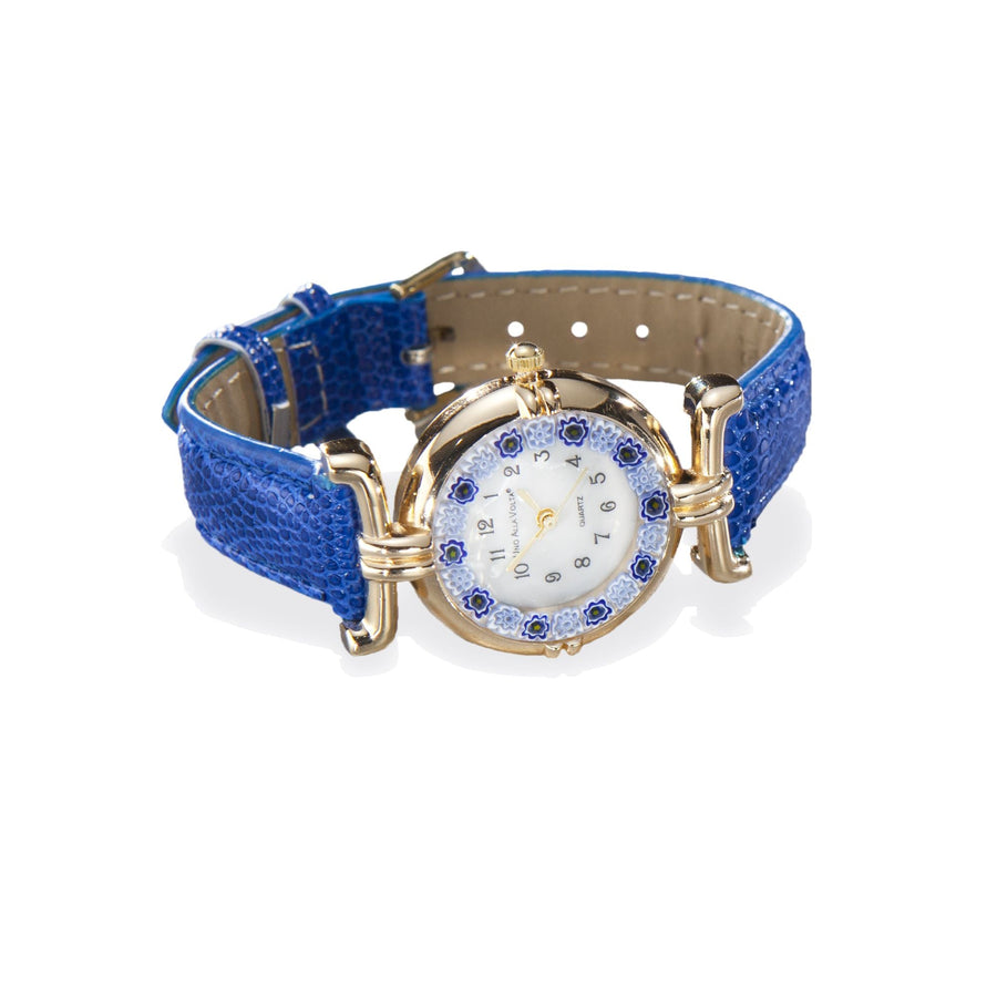 Murano Glass Millefiori Watch With Cobalt Leather Band