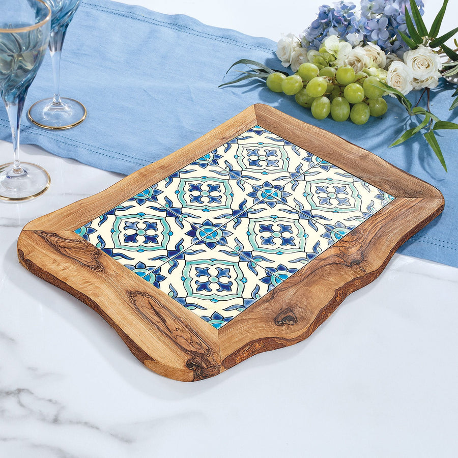 Olive Wood Mosaic Serving Tray