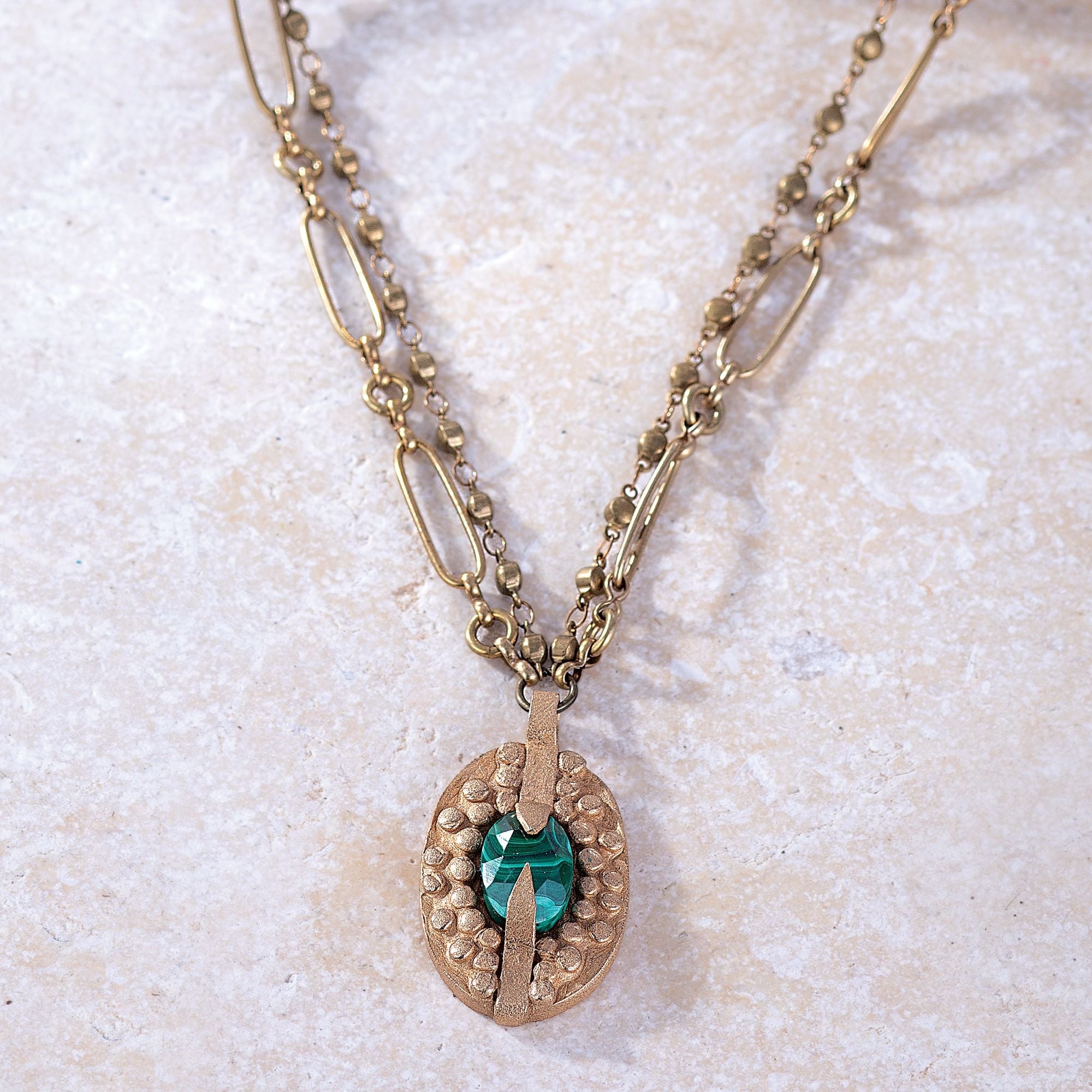 ''Bejeweled'' Malachite Pendant Necklace