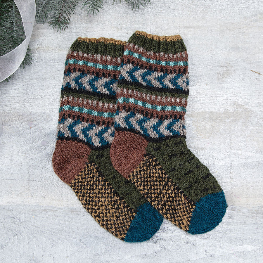 Hand-Knit Cocoa Wool Men's Socks