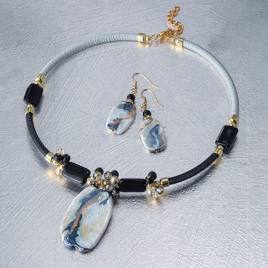 Midnight Dusk Murano Glass Necklace & Earrings Set