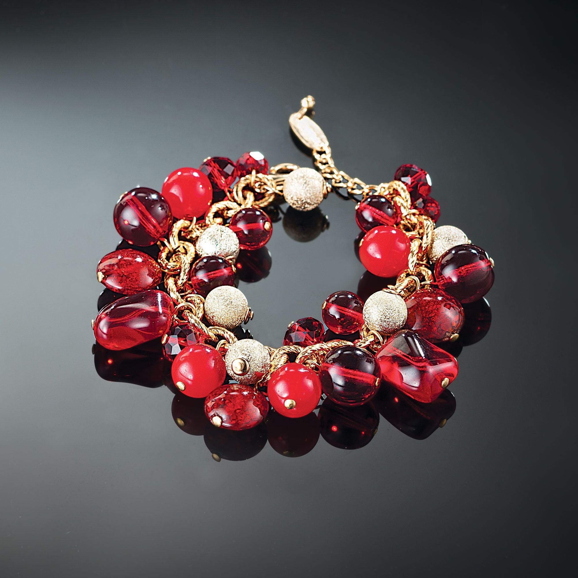 Murano Glass Red & Gold Charm Bracelet