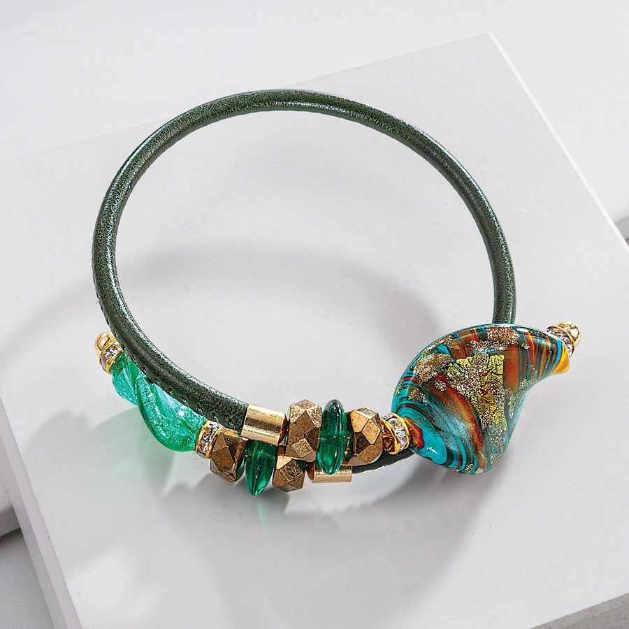 On the Wire Murano Glass & Italian Leather Wrap Bracelet