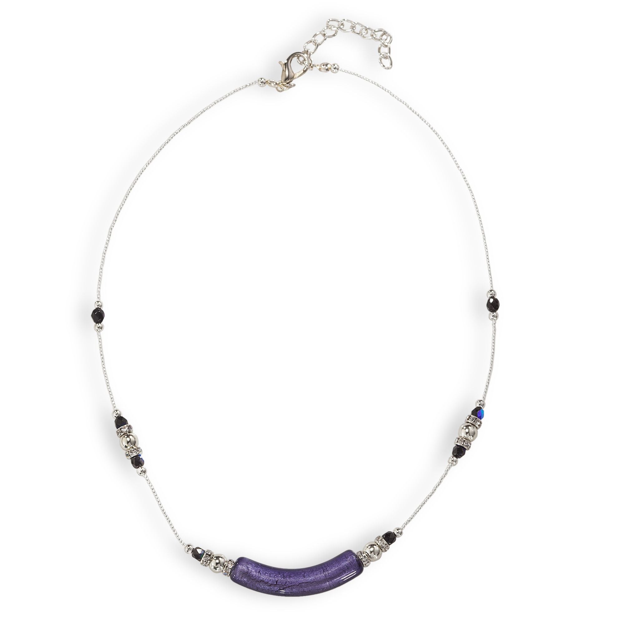 Murano Glass Purple & Silver Bar Necklace