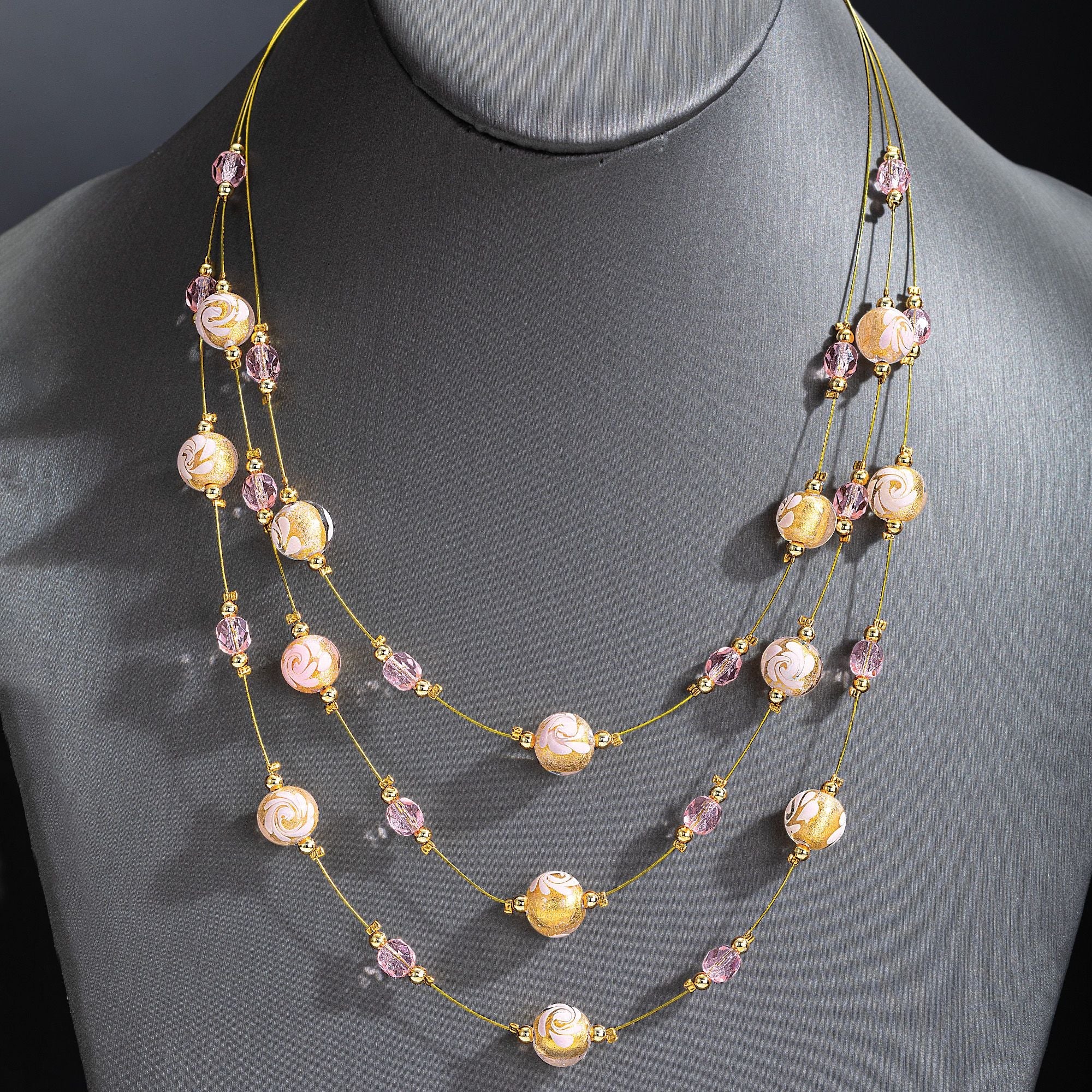 Cascades of Pink Murano Glass Necklace