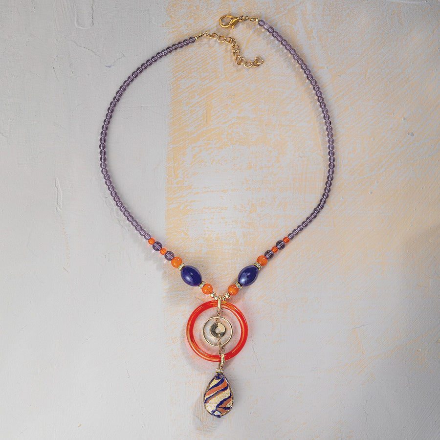 Cobalt & Coral Murano Glass Circle Necklace
