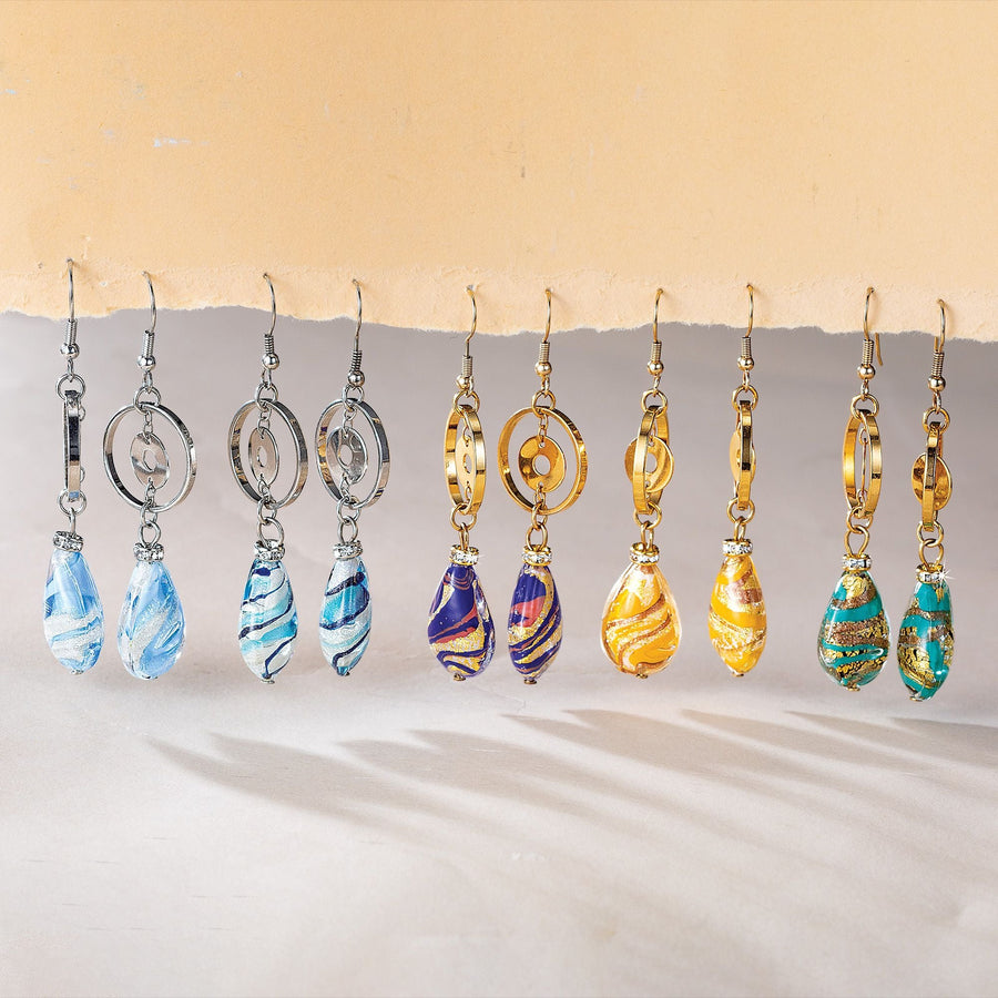 Aqua & Silver Murano Glass Swirl Earrings
