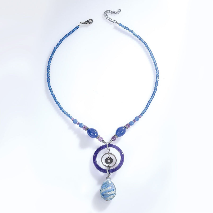 Blue & Silver Murano Glass Circle Necklace
