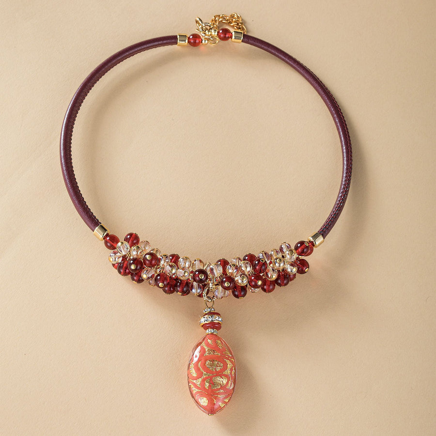 Scattered Elegance Crimson Murano Glass Pendant Necklace