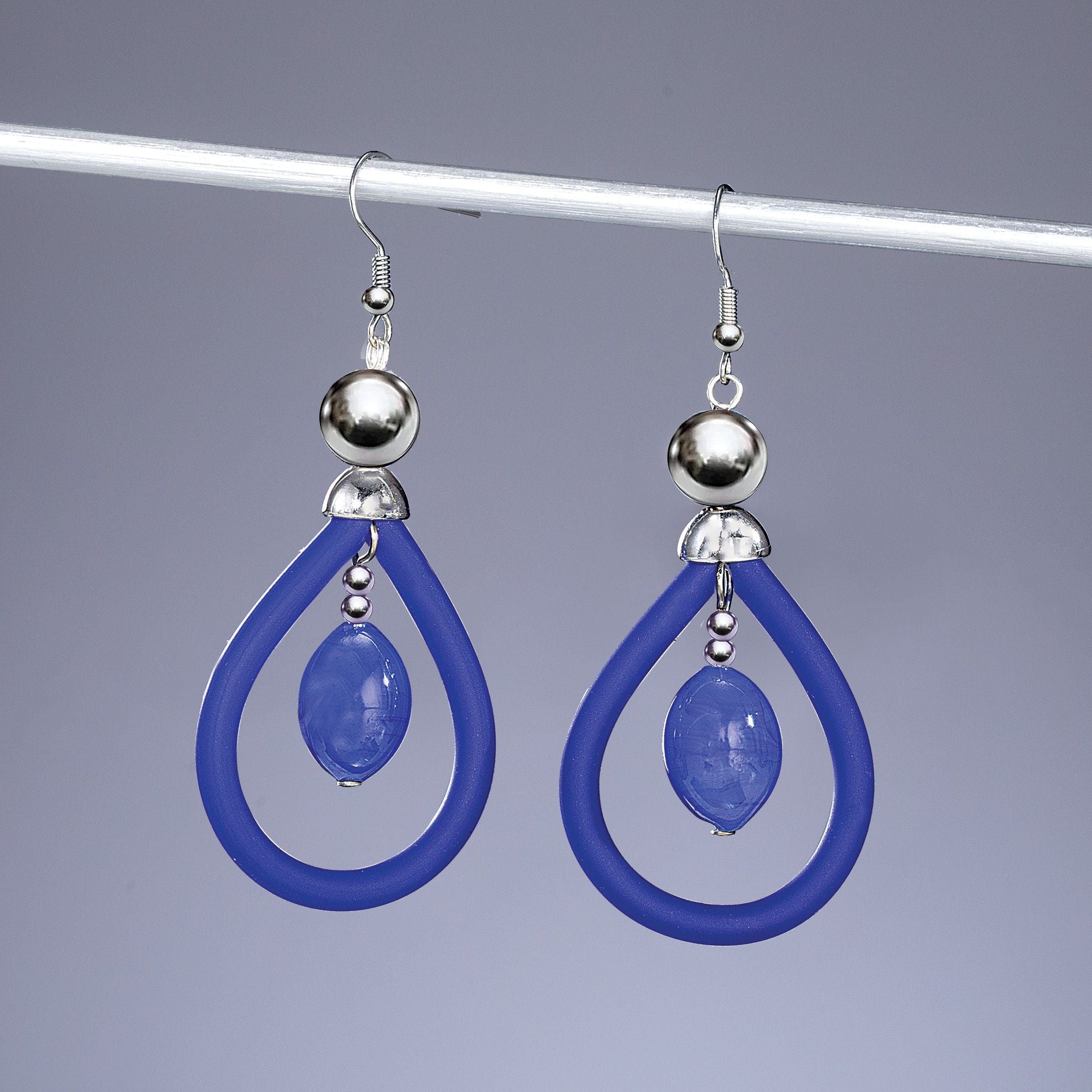 Blue Murano Glass Single Bead Teardrop Earrings