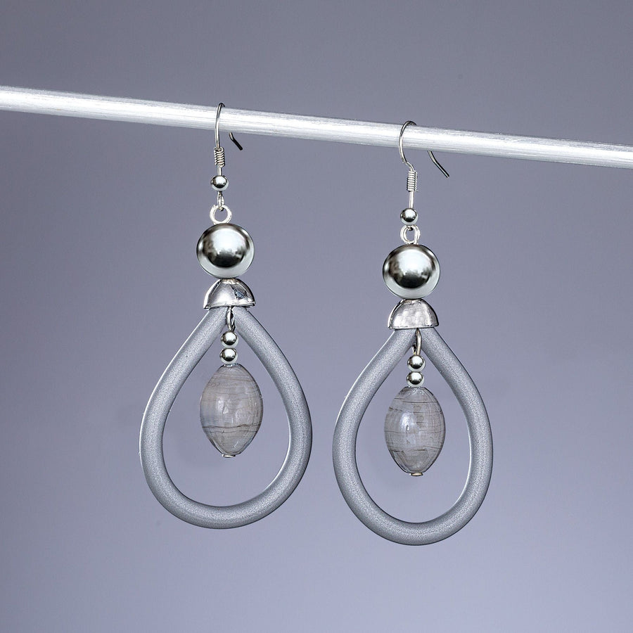 Gray Murano Glass Single Bead Teardrop Earrings