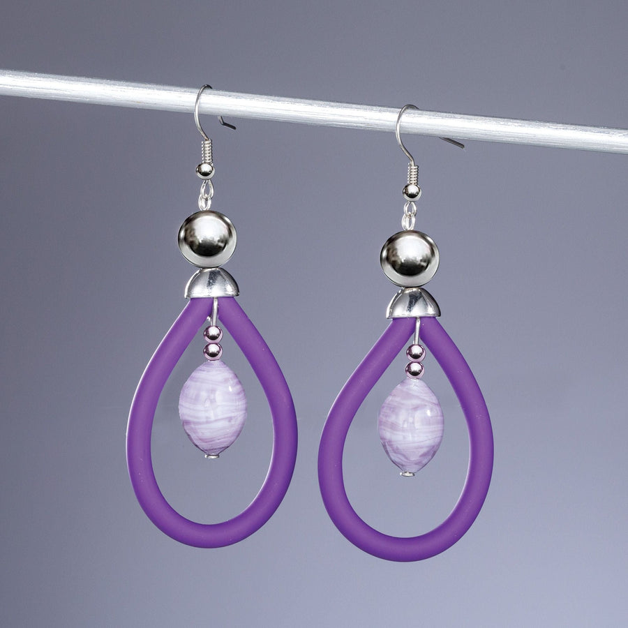 Purple Murano Glass Single Bead Teardrop Earrings