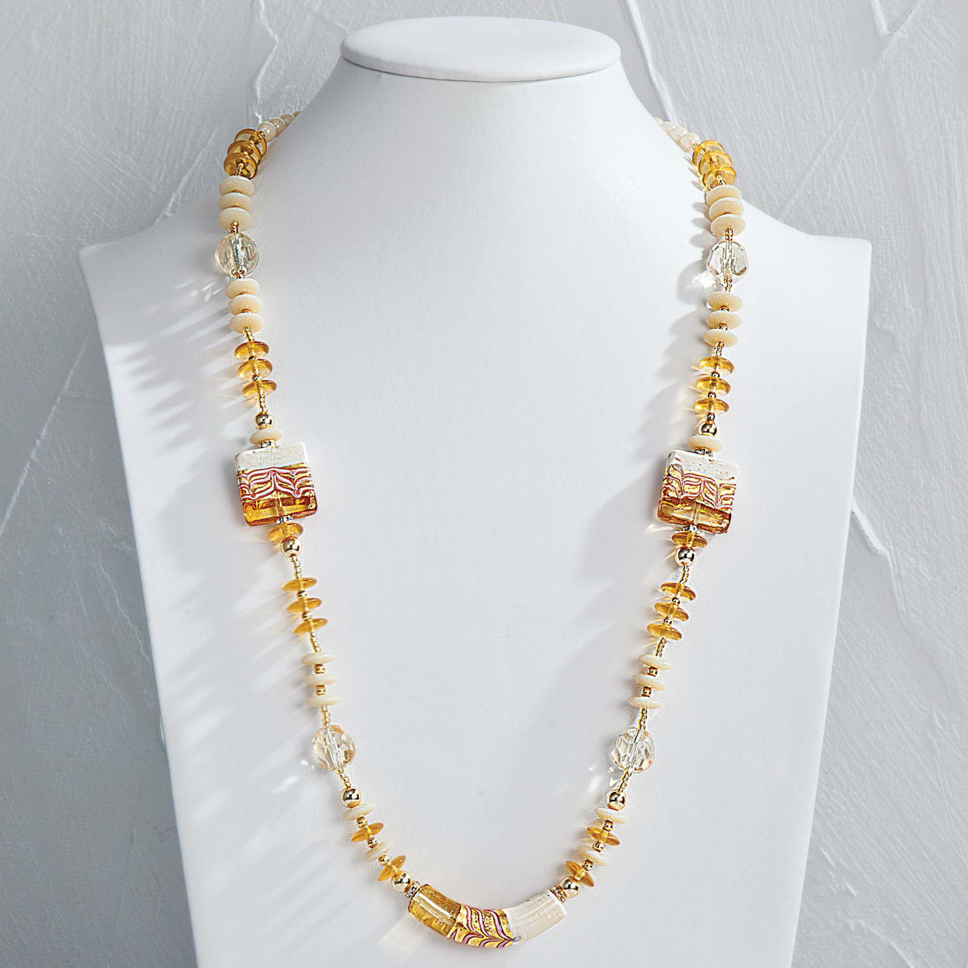 Ivory Murano Glass Square Beaded Necklace