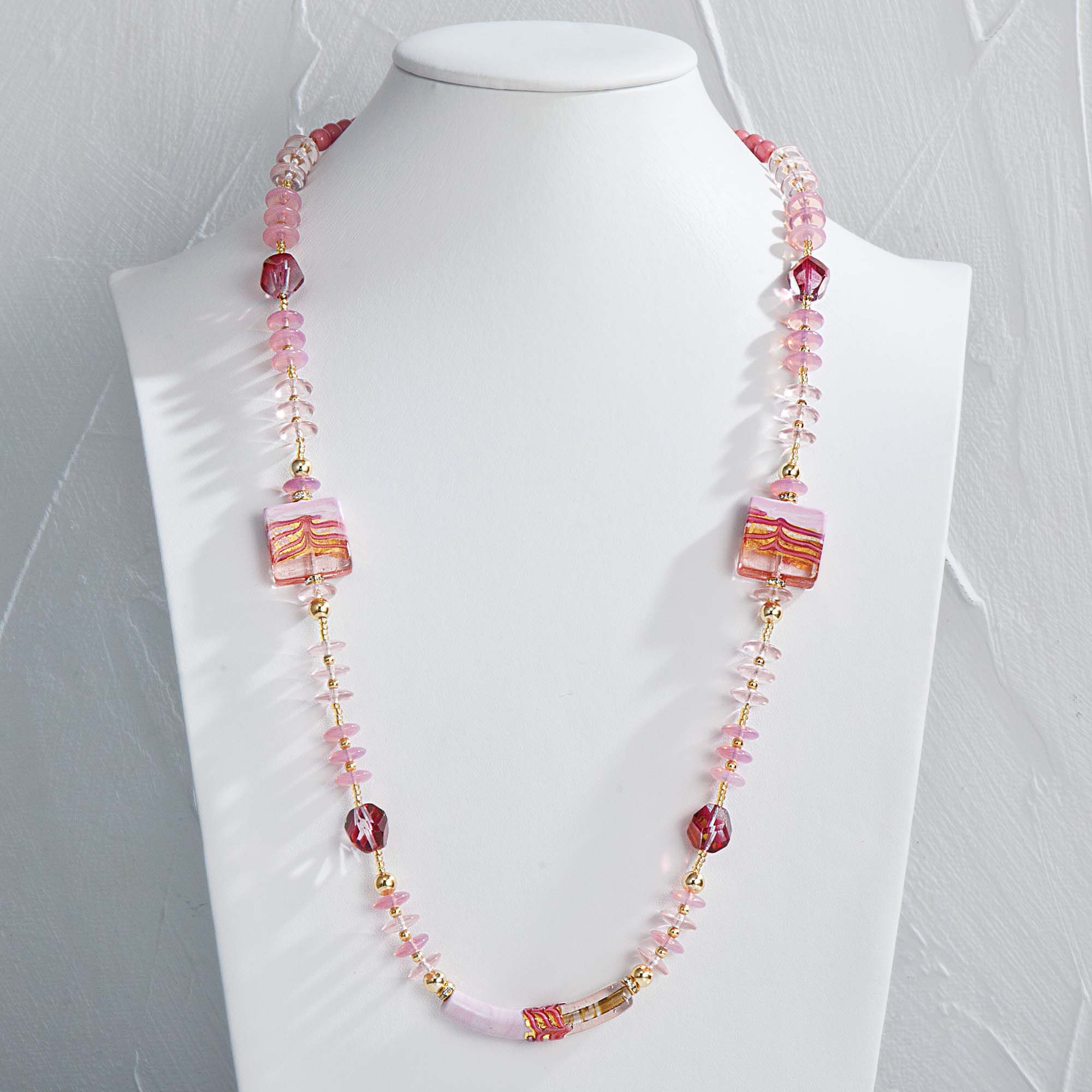 Pink Murano Glass Square Beaded Necklace