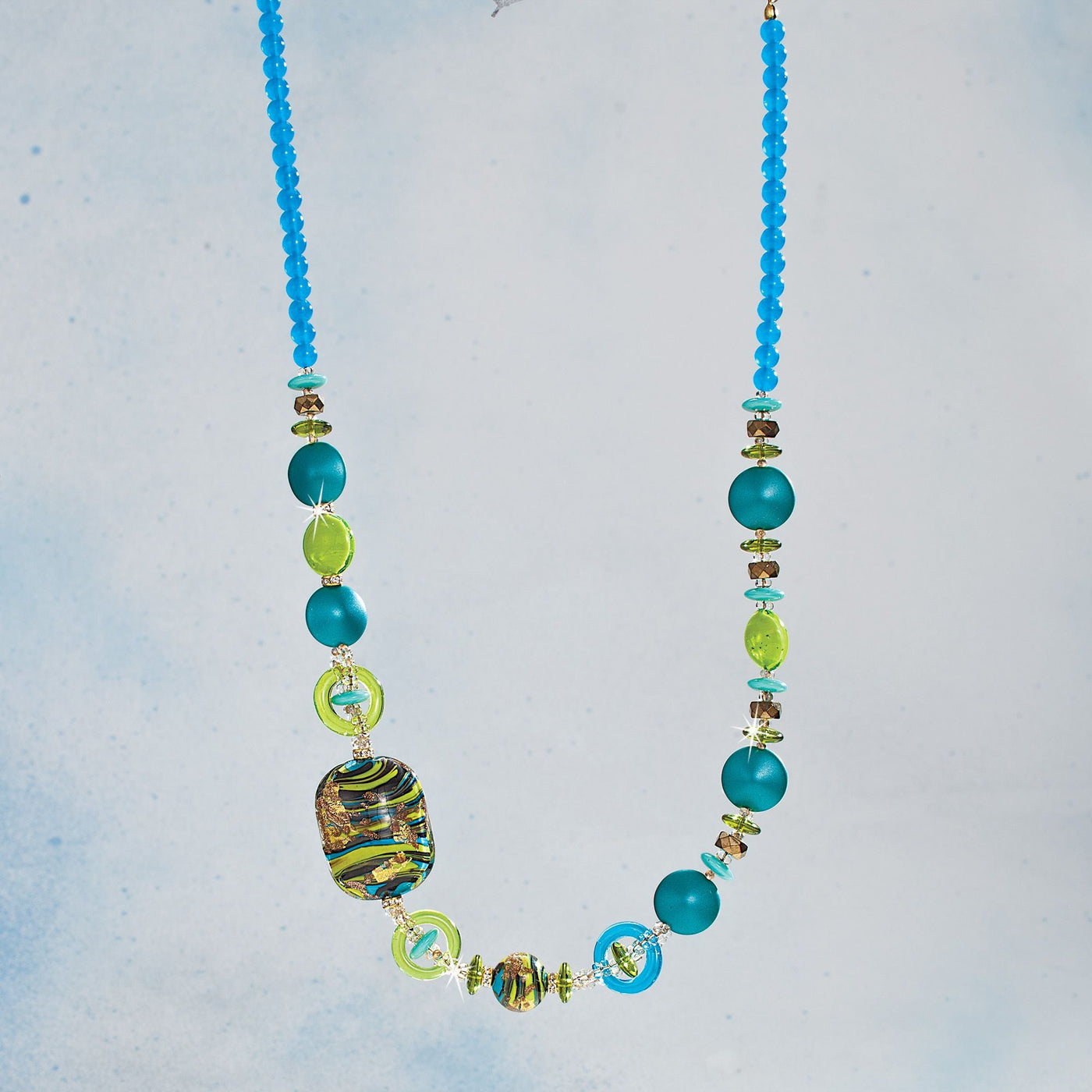 Murano Glass Aqua & Lime Beaded Necklace