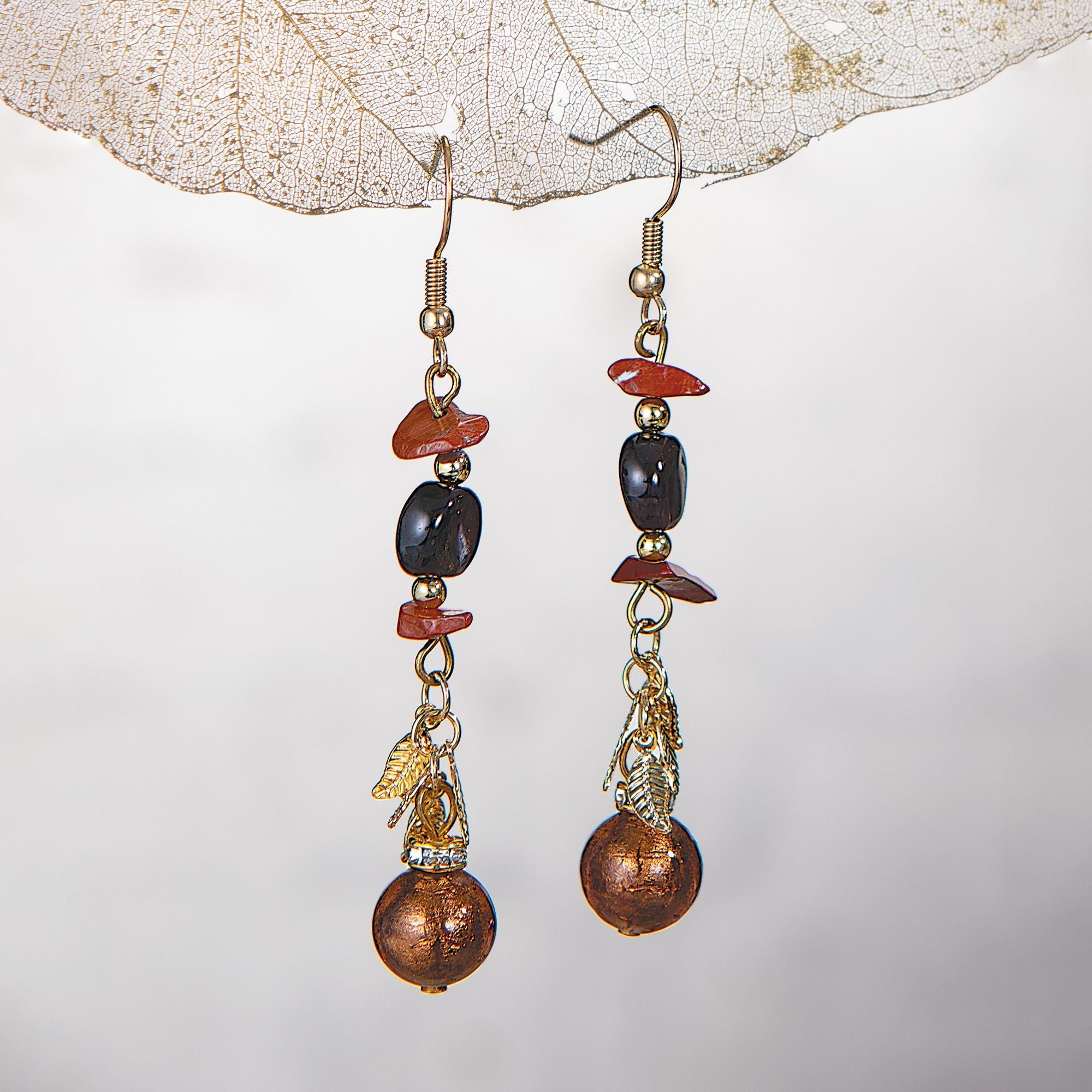 Glistening Leaves Murano Glass & Topaz Earrings