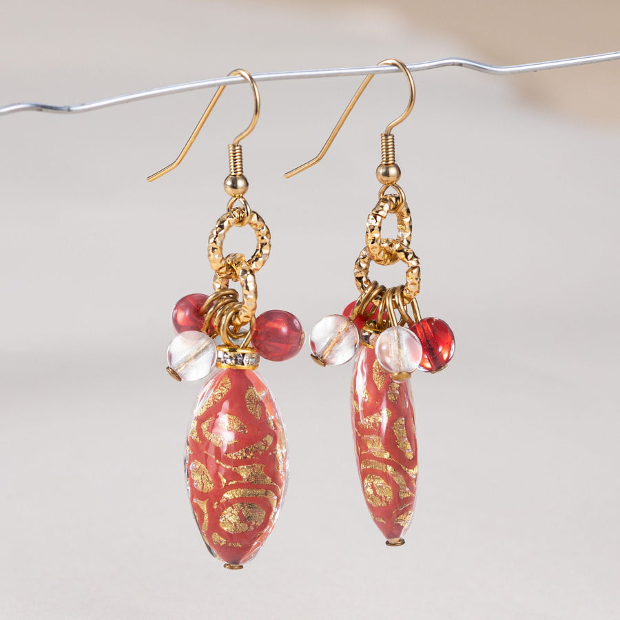 Scattered Elegance Crimson Murano Glass Earrings