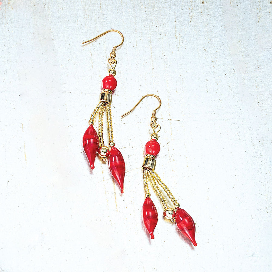 Sparkling Red & Gold Murano Glass Earrings