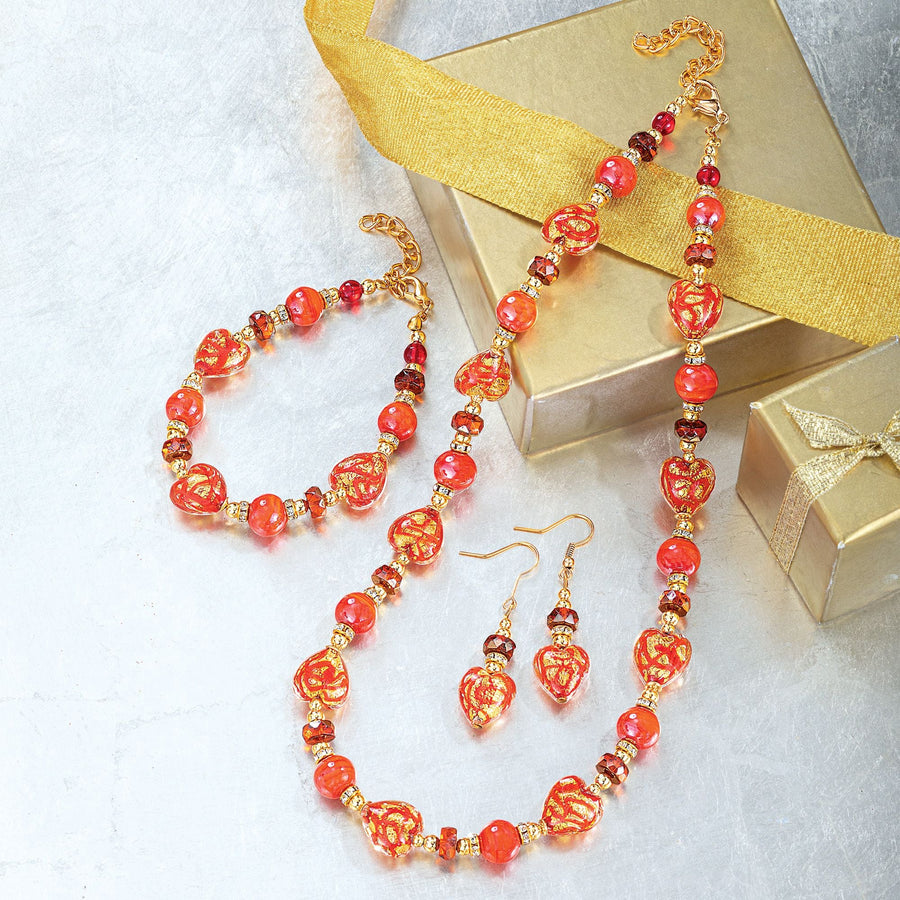Glittering Hearts Murano Glass 3 Piece Jewelry Set