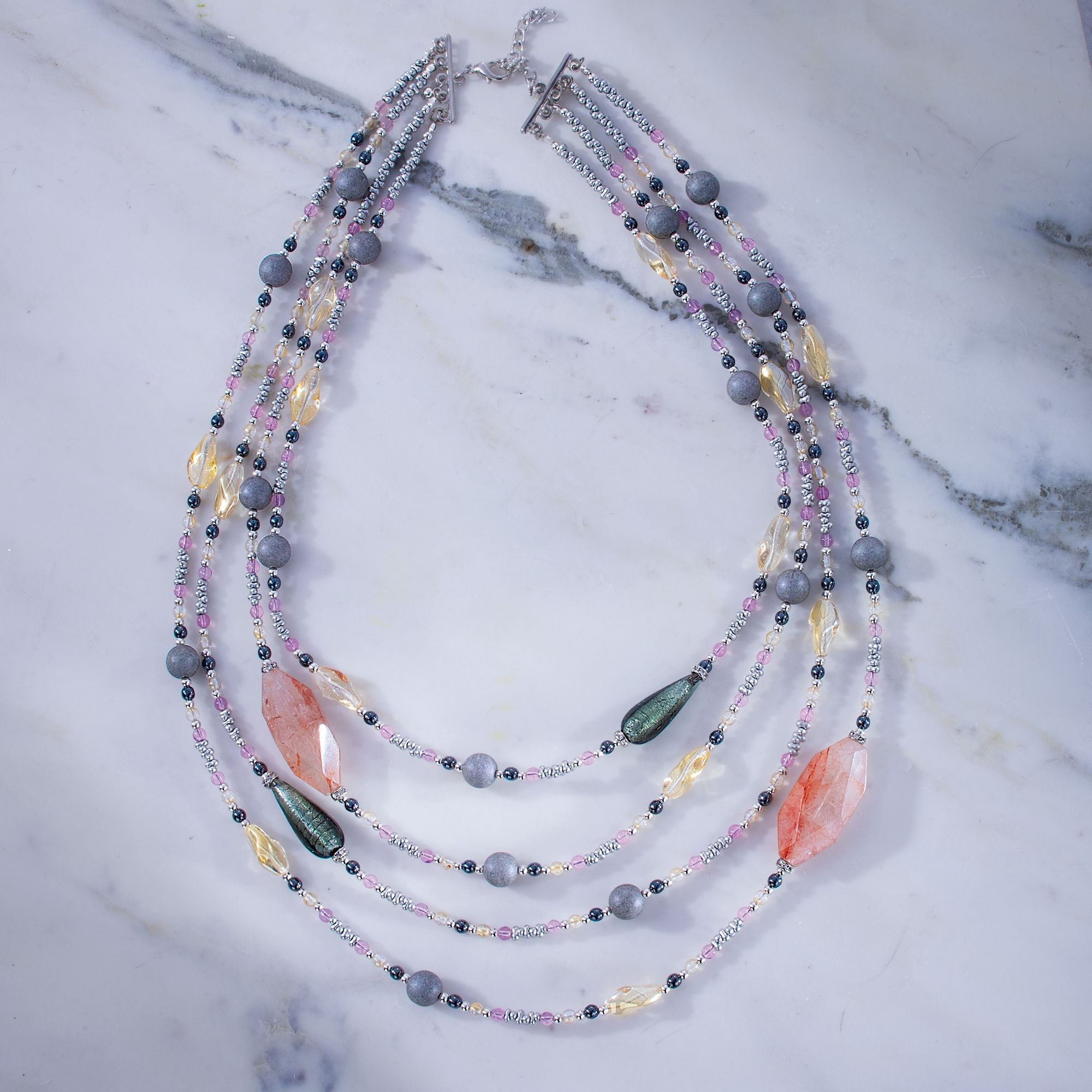 Silver Rose Murano Glass Necklace