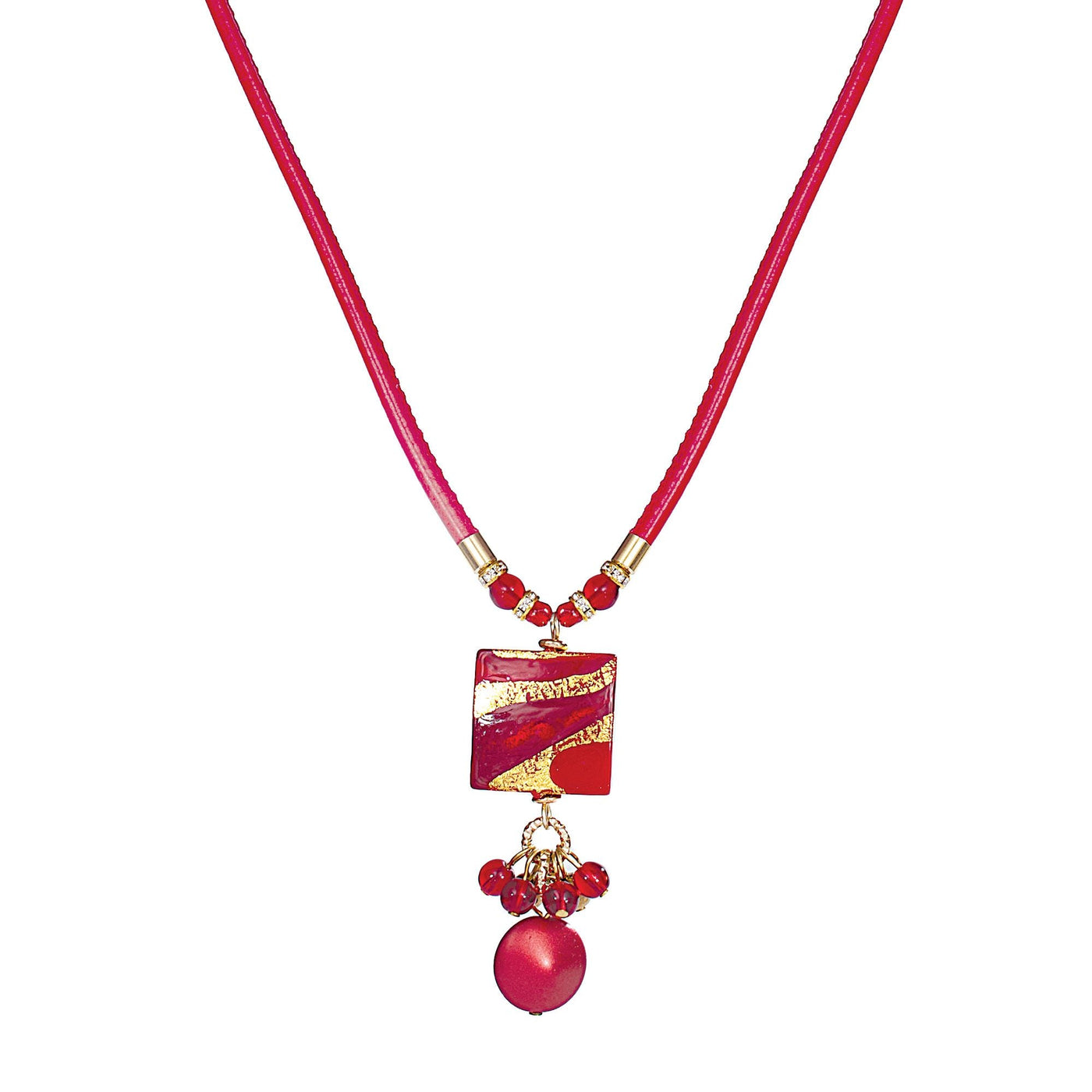 Murano Glass & Red Leather Pendant Necklace