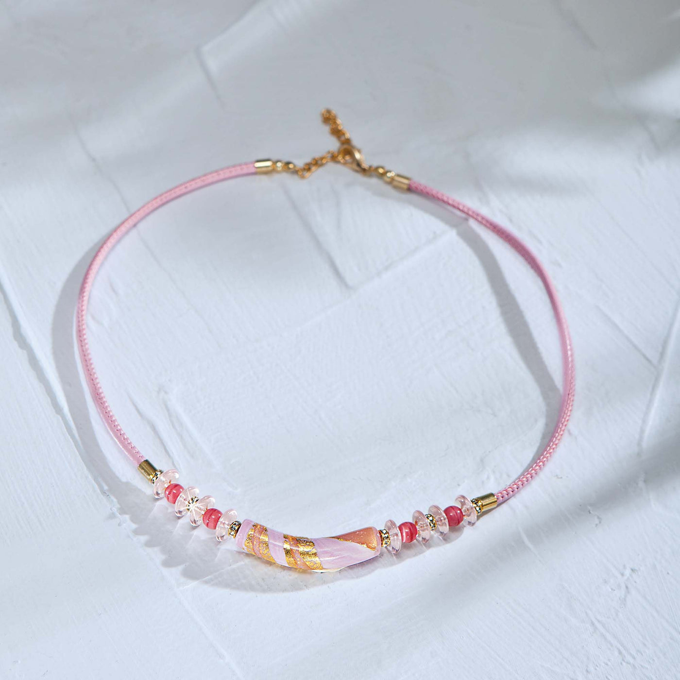 Murano Glass & Pink Leather Bar Necklace