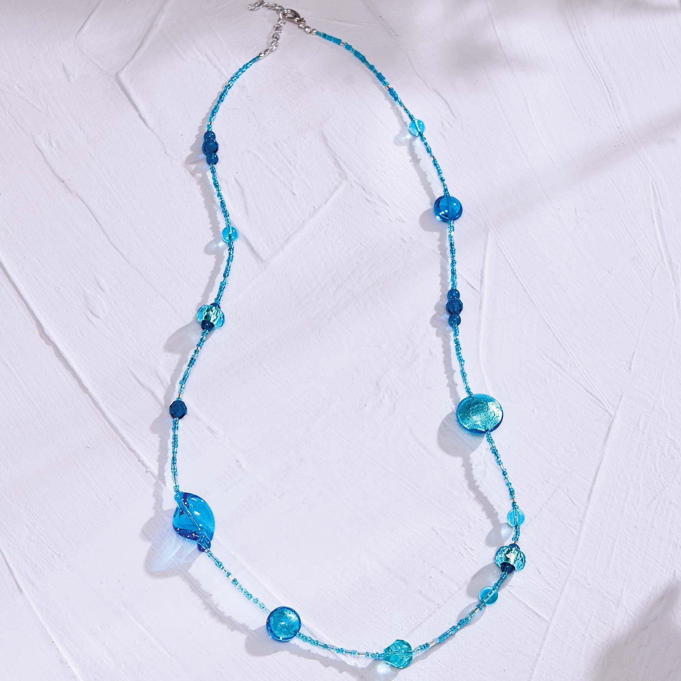 ''Colorful Cascade'' Aqua Murano Glass Necklace