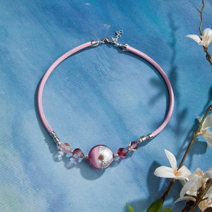 Murano Glass & Pink Leather Necklace