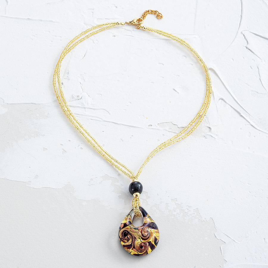Golden Twirls Murano Glass Teardrop Necklace