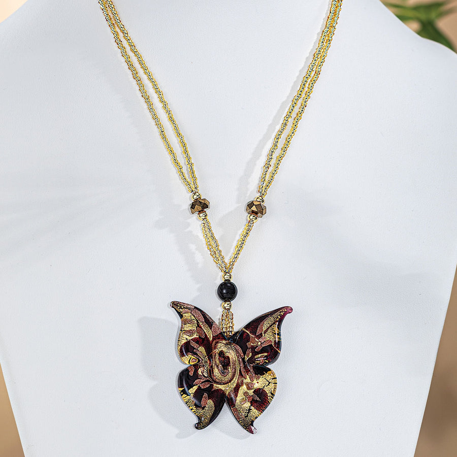 Golden-Kissed Murano Glass Butterfly Necklace