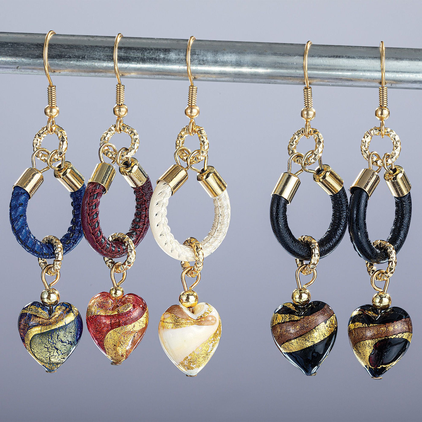 Ruby Heart Murano Glass Earrings