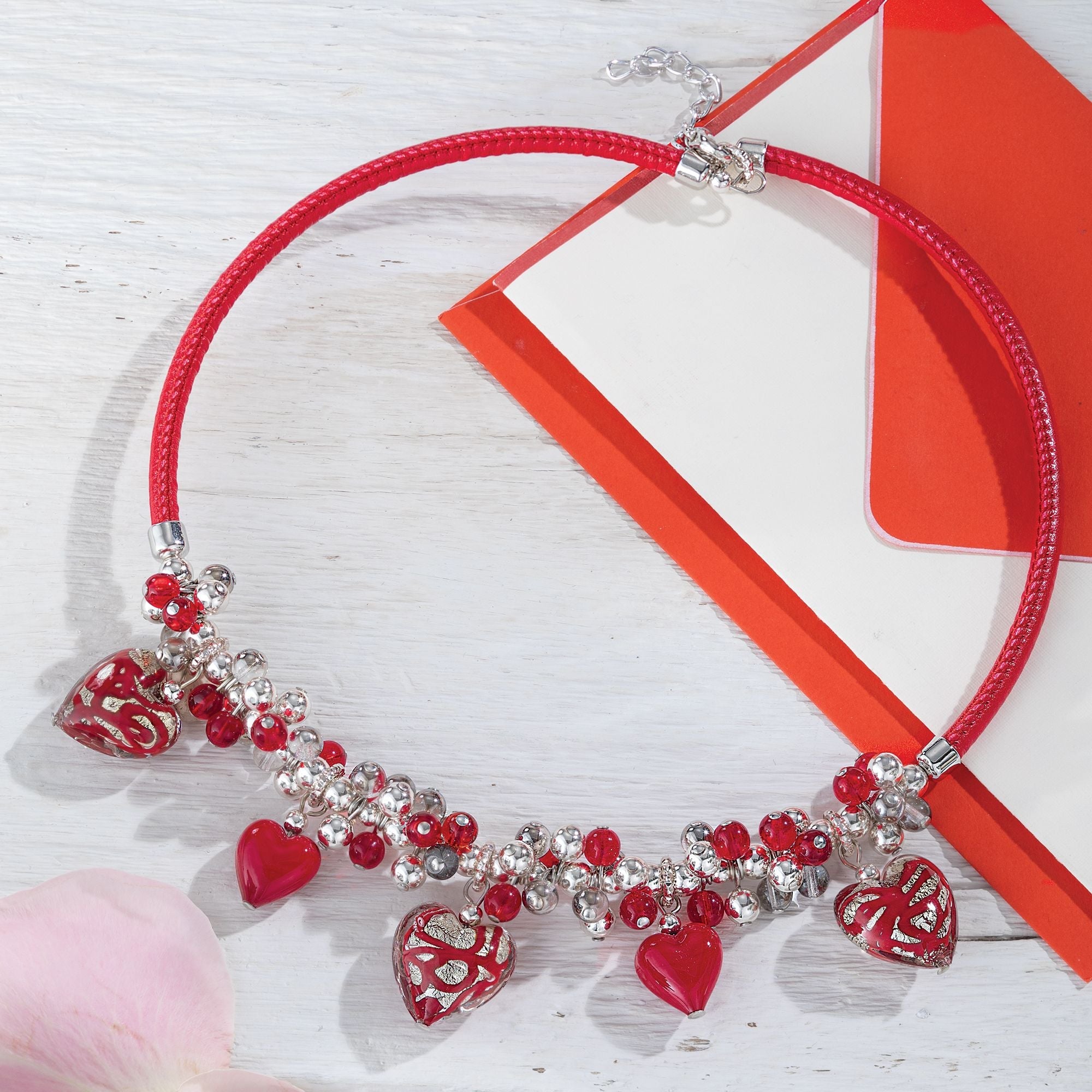 Red Hearts Murano Glass Necklace | Uno Alla Volta