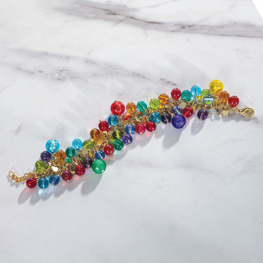 Candy-Colored Rainbow Murano Glass Charm Bracelet
