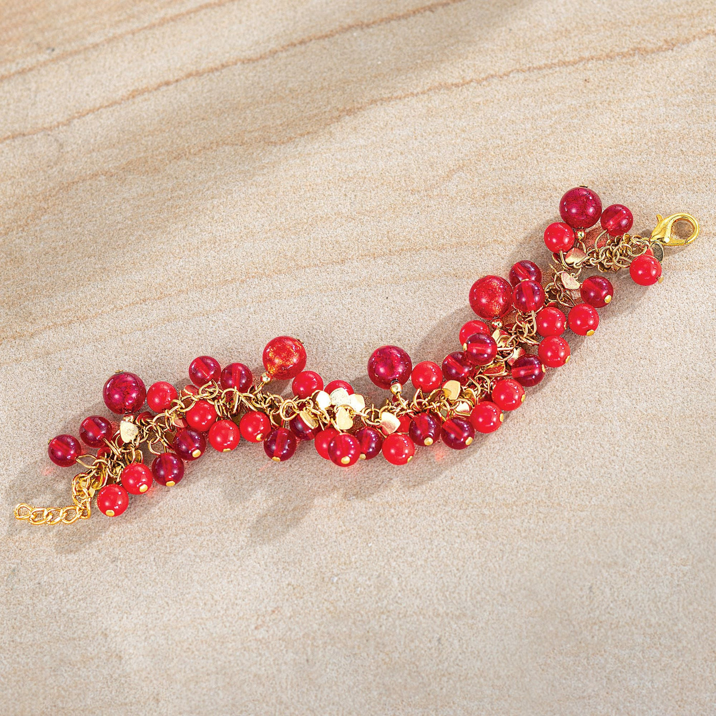 Red Sparkling Murano Glass Charm Bracelet | Uno Alla Volta