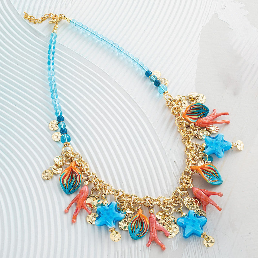 Vibrant Sealife Murano Glass Charm Necklace