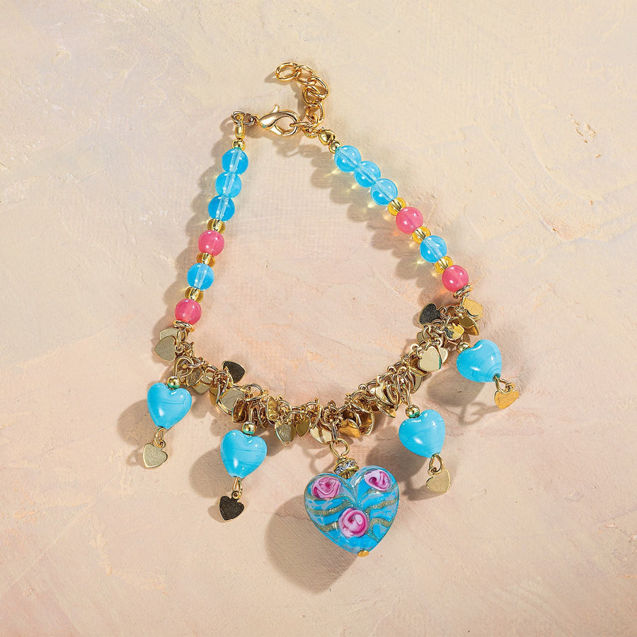 Murano Glass Floral Hearts Bracelet
