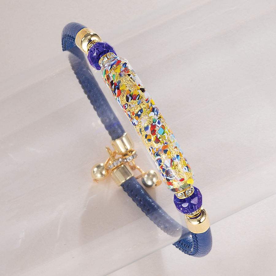 Murano Glass Above The Curve Blue Leather Bracelet