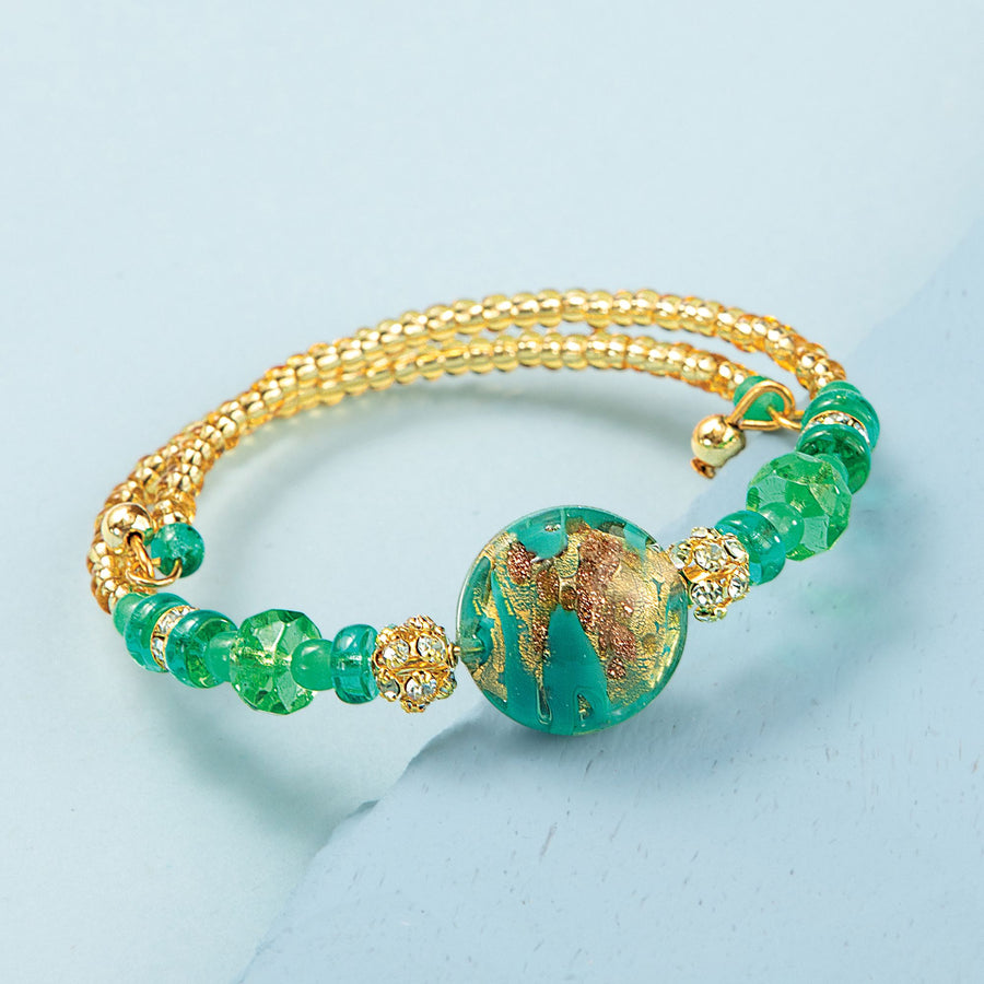 Murano Glass Green Disc Bead Bracelet