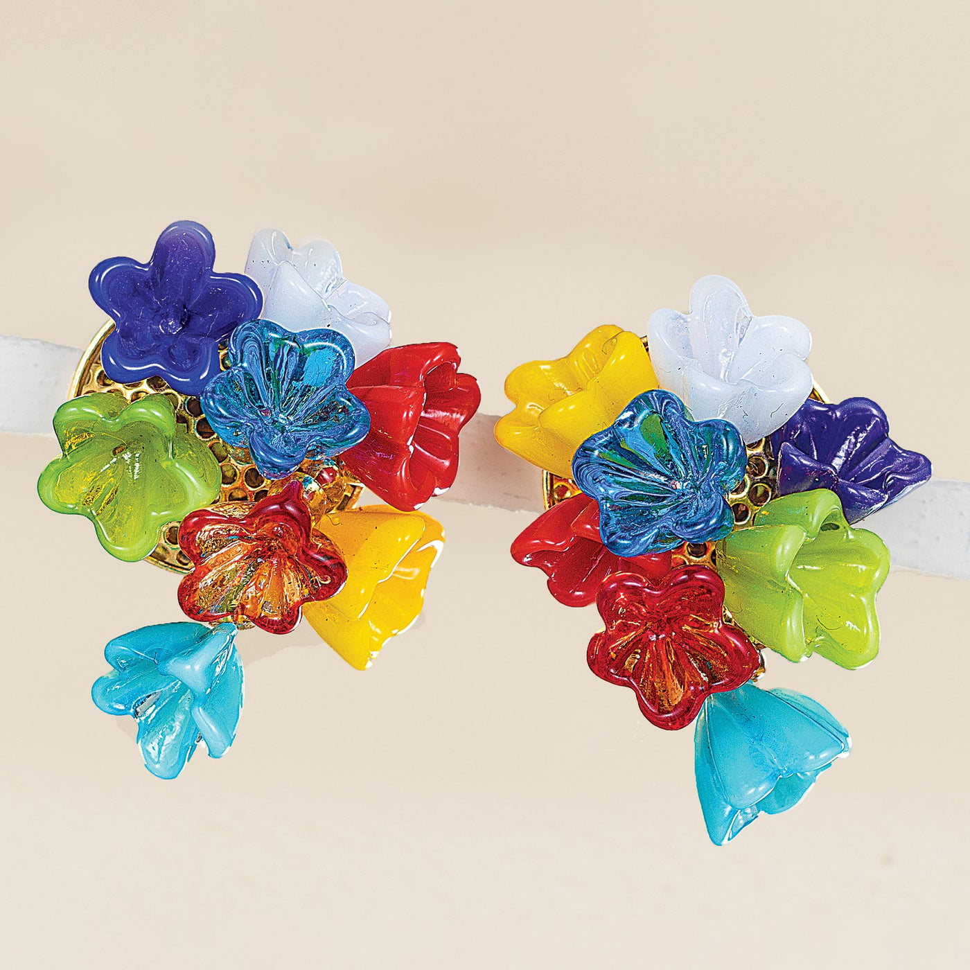 Beautiful Bouquets Murano Glass Round Clip-On Earrings