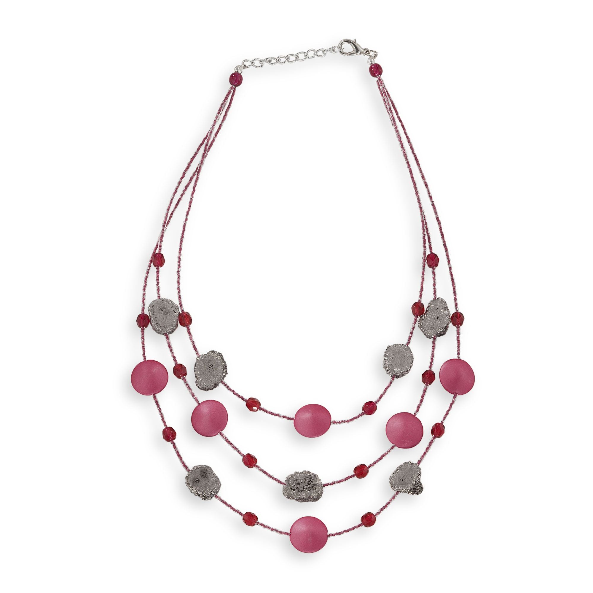 Murano Glass Pink & Grey Druzy Multi-Strand Necklace