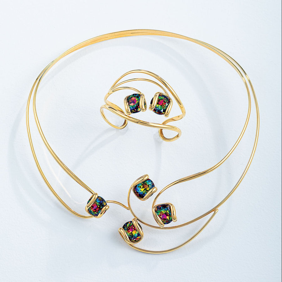 Sculptural Suspension Crystal Collar Necklace