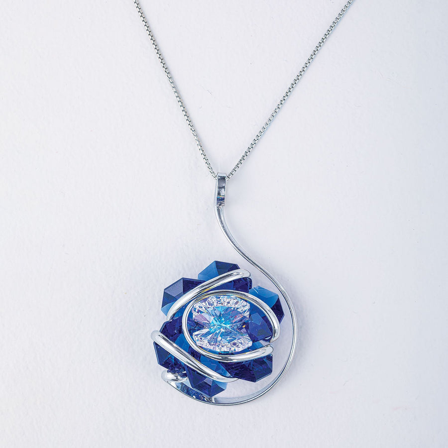 Blue Floral Crystal Abstract Necklace