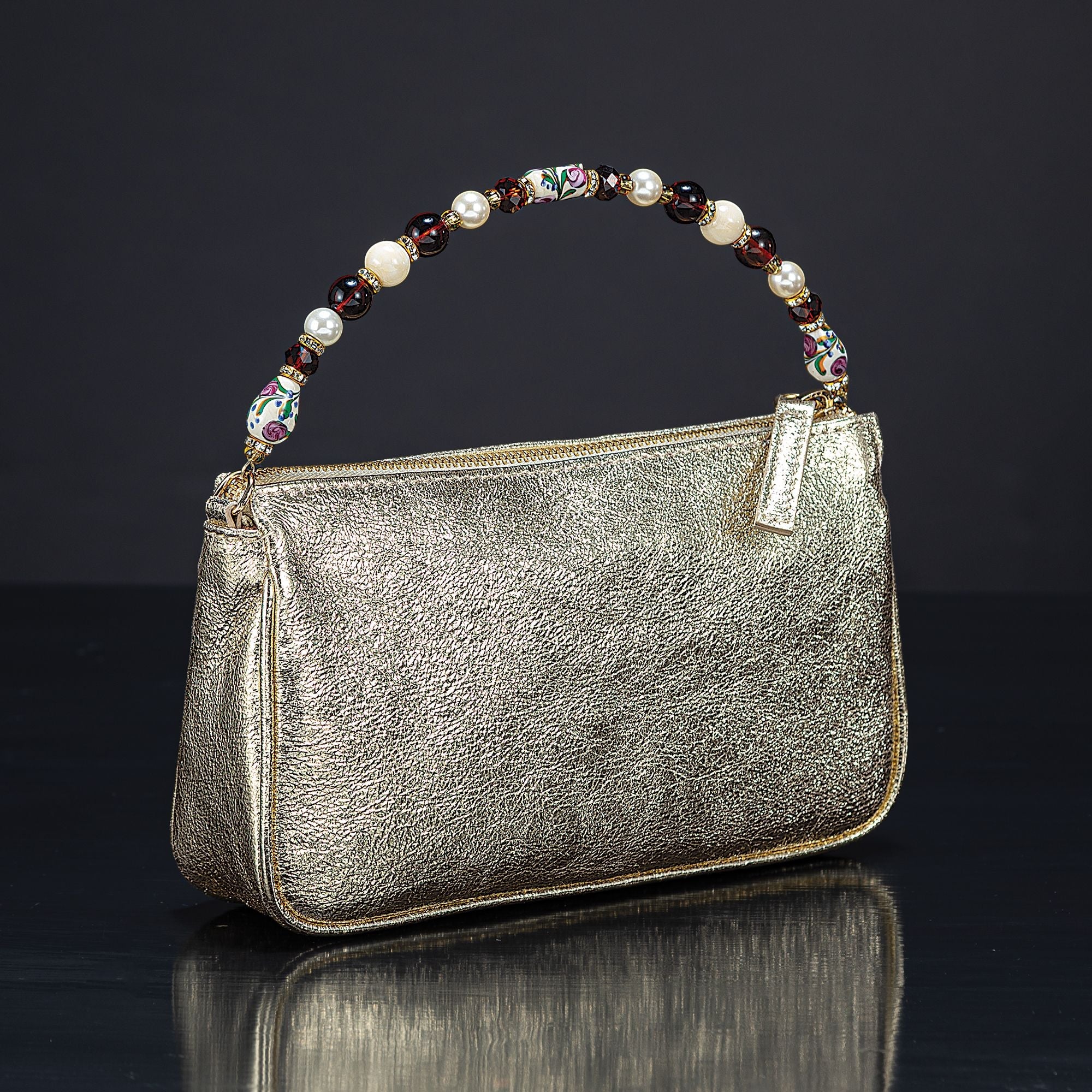 Gold Florentine Leather Bag With Murano Handle