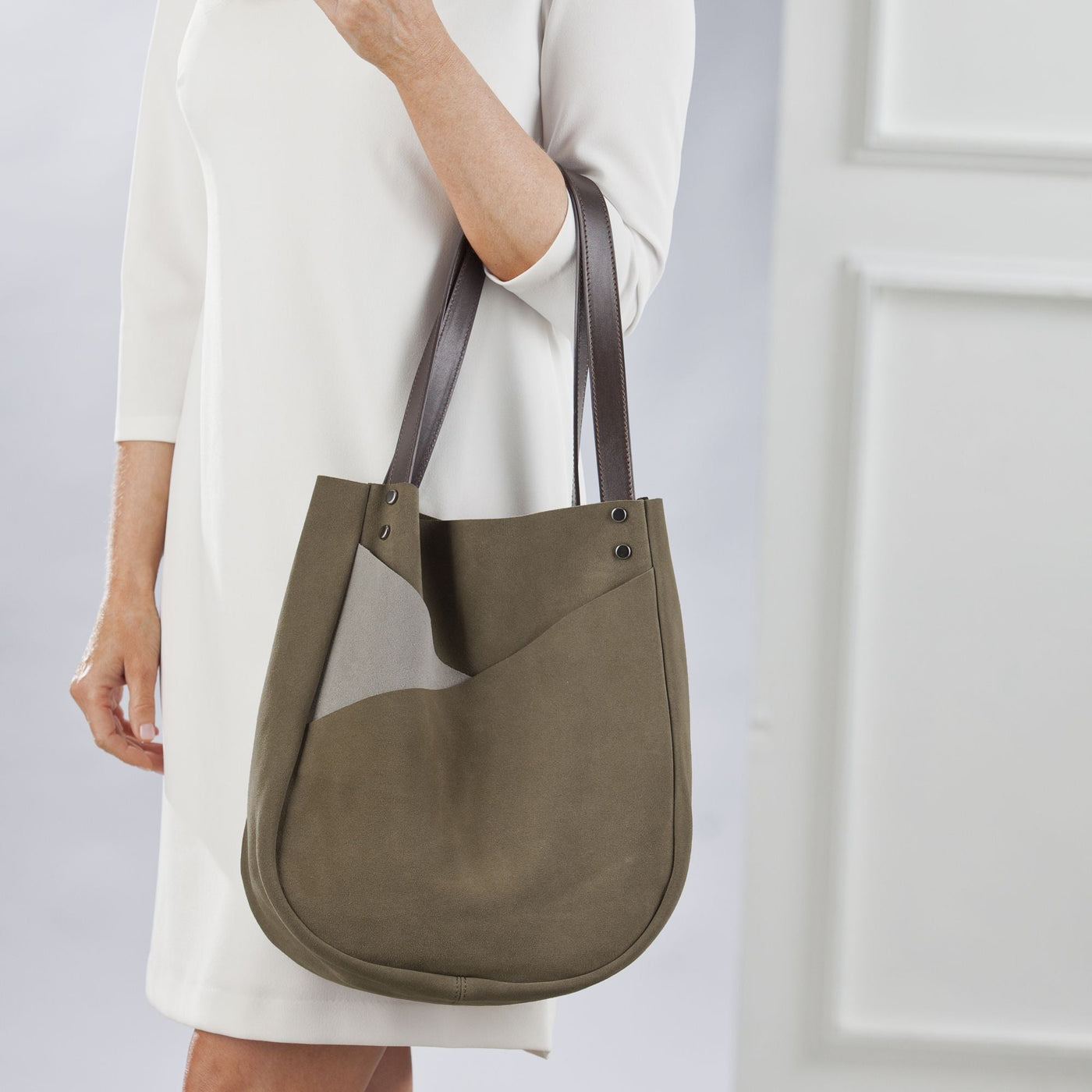 Florentine Suede Brown & Taupe Handbag
