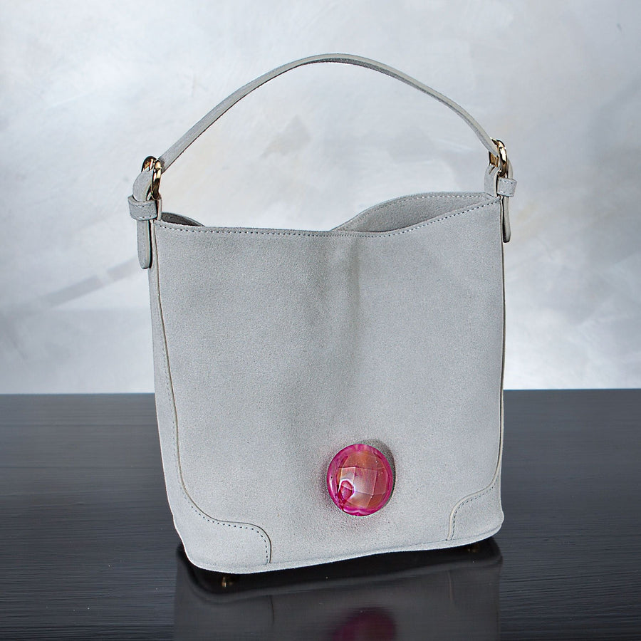 Florentine Suede Grey Tote with Pink Agate