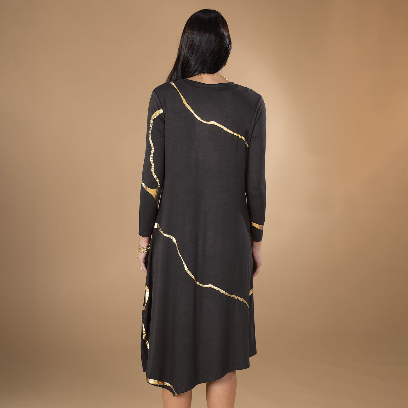 Kintsugi-Inspired Charcoal Dress