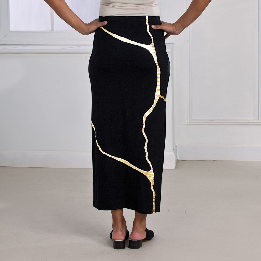 Kintsugi Inspired Black & Gold Maxi Skirt