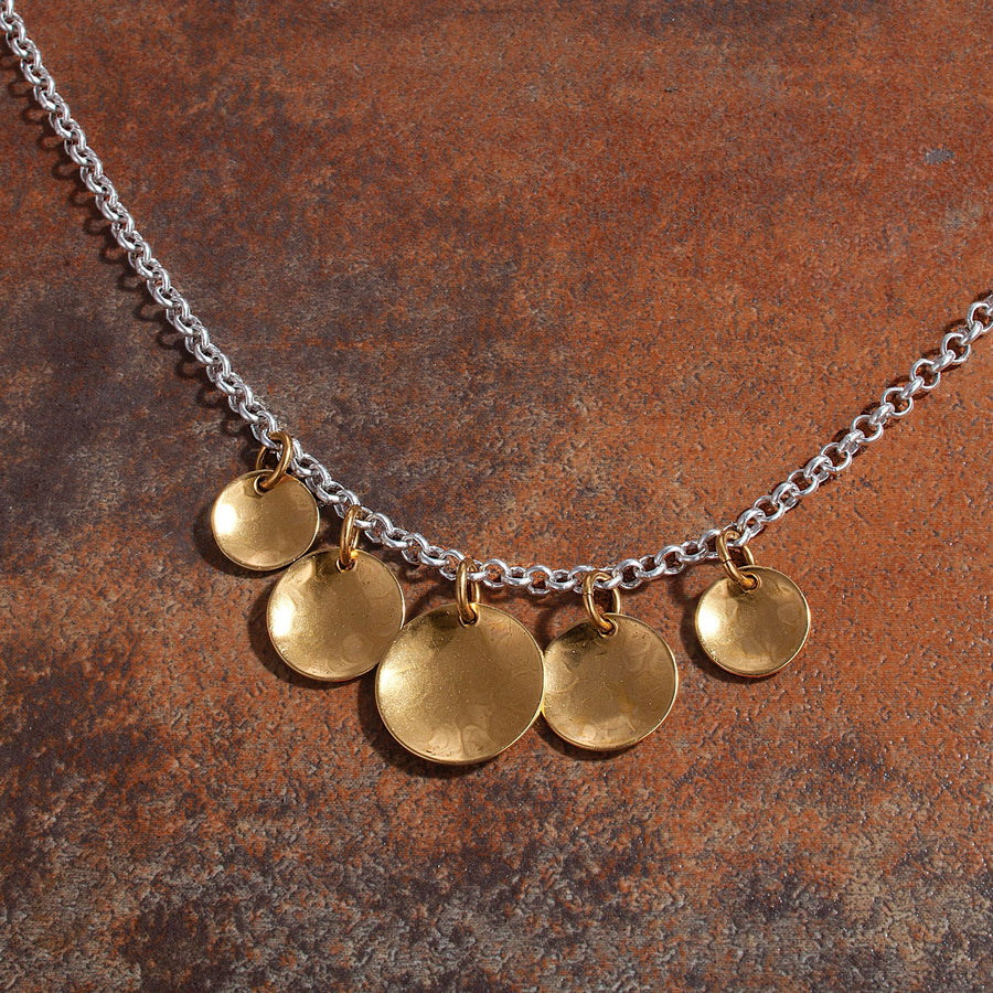 Mixed Metal Gold Disc Statement Necklace